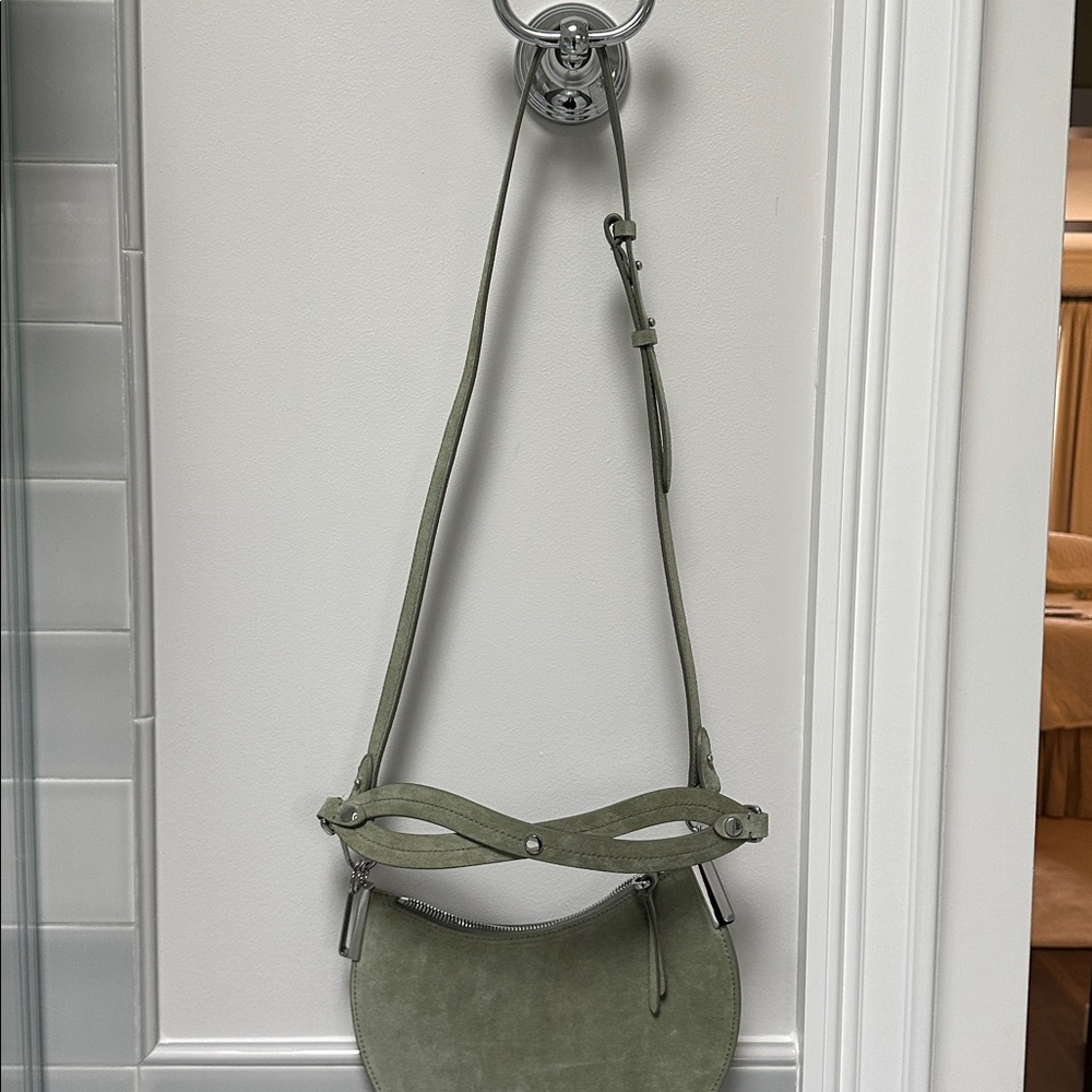Coccinelle Purse NWT light green suede Italian wear on shoulder wrist crossbody - Picture 9 of 15